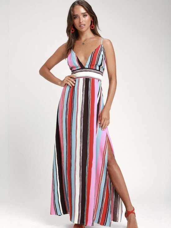 Lulus Dresses & Skirts - Lulus Andi Pink and Light Blue Multi Stripe Sleeveless Maxi Dress NWT